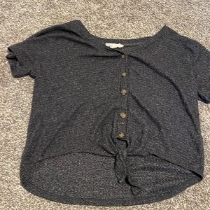 gray button up shirt